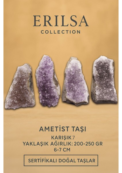 Sertifikalı Ametist Taşı Kütlesi 200-250 gr – Doğal Ham Kristal Şifa Taşı Stresi Azalt Huzur Ver