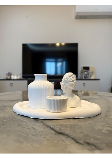 Taş Tozu Vazo Süslü Kız Biblo Dekorasyon/aksesuar Seti