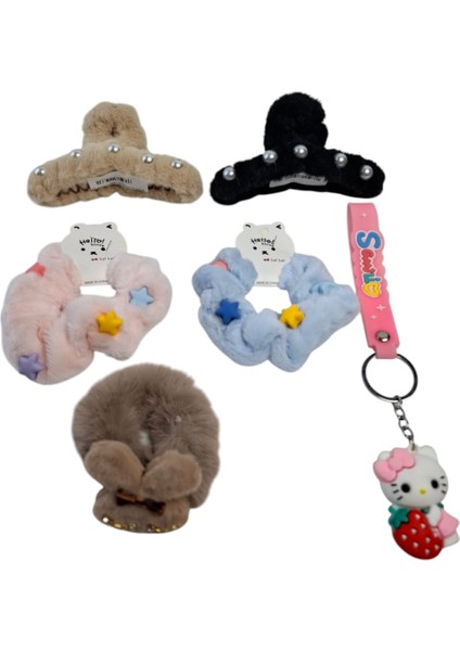 Kız Çocuk Mandal Toka Simit Toka Lastikli Zirkon Taşlı Toka Las. Kuromi Anahtar. 6 Lı Set