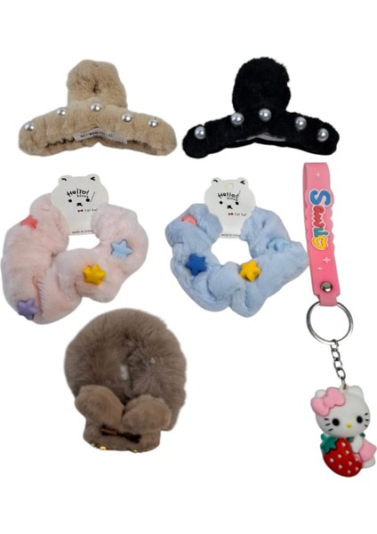 Kız Çocuk Mandal Toka Simit Toka Lastikli Zirkon Taşlı Toka Las. Kuromi Anahtar. 6 Lı Set modelleri