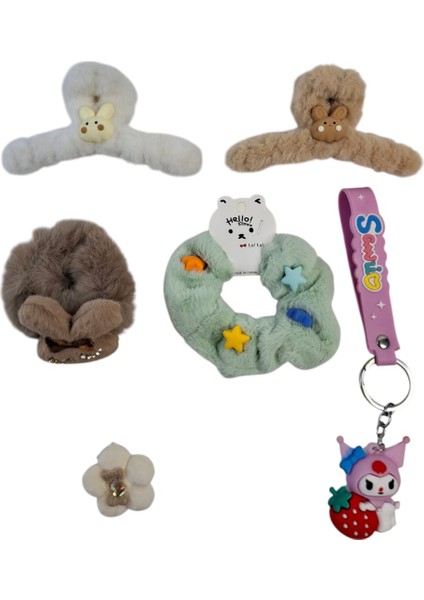 Kız Çocuk Mandal Toka Simit Toka Lastikli Zirkon Taşlı Toka Las. Kuromi Anahtar. 6 Lı Set fırsatları