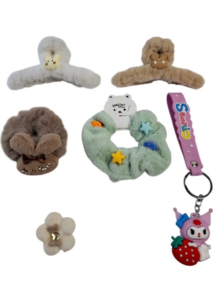 Kız Çocuk Mandal Toka Simit Toka Lastikli Zirkon Taşlı Toka Las. Kuromi Anahtar. 6 Lı Set indirimleri