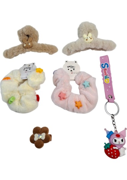 Kız Çocuk Mandal Toka Simit Toka Lastikli Zirkon Taşlı Toka Las. Kuromi Anahtar. 6 Lı Set modelleri