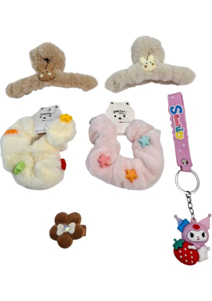 Kız Çocuk Mandal Toka Simit Toka Lastikli Zirkon Taşlı Toka Las. Kuromi Anahtar. 6 Lı Set fırsatları