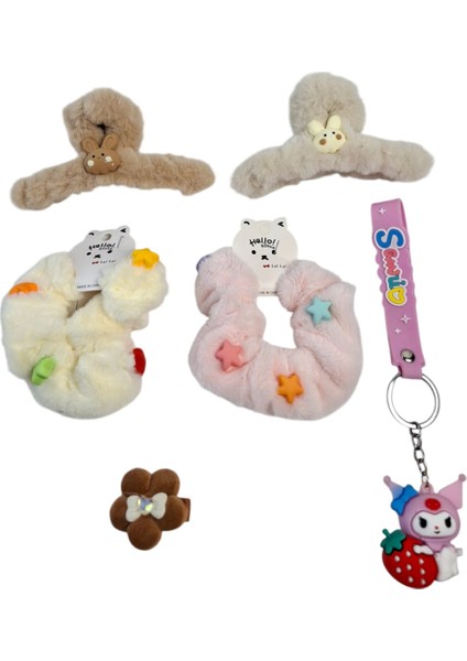 Kız Çocuk Mandal Toka Simit Toka Lastikli Zirkon Taşlı Toka Las. Kuromi Anahtar. 6 Lı Set indirimleri