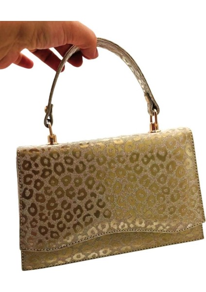 Gold Simli Leopar Desenli Abiye Çanta Zincirli fiyatları