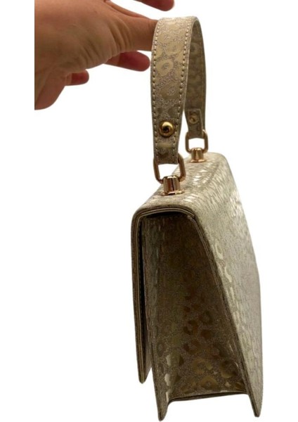 Gold Simli Leopar Desenli Abiye Çanta Zincirli fırsatları