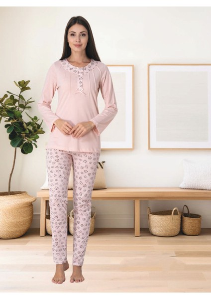Dvina Effortt Lohusa Desenli Pijama Takımı Pembe - 3065