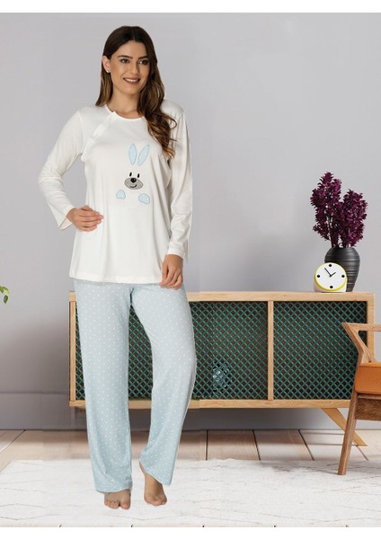 Dvina Effortt Lohusa Hayvan Figürlü Pijama Takımı Mavi - 3094