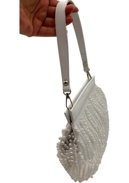 Incili Beyaz Renk Gelin Çantası Abiye Çanta modelleri