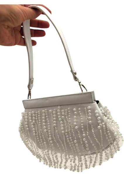 Incili Beyaz Renk Gelin Çantası Abiye Çanta fırsatları