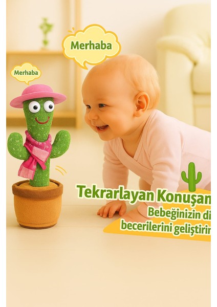 Kostümlü Konuşan Dans Eden Kaktüs Oyuncak Usb Şarjllı Müzikli Hareketli