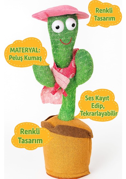 Kostümlü Konuşan Dans Eden Kaktüs Oyuncak Usb Şarjllı Müzikli Hareketli fırsatları