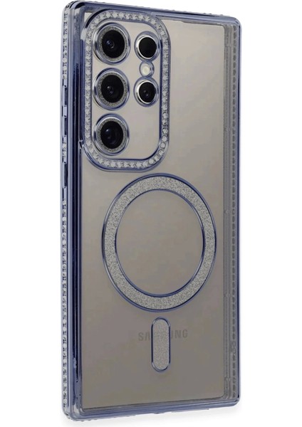 Samsung Galaxy S24 Ultra Kılıf Joke Simli Magneticsafe Kılıf - Mavi