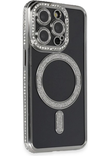iPhone 14 Pro Max Kılıf Joke Simli Magneticsafe Kılıf - Gri