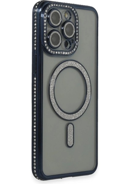 iPhone 14 Pro Kılıf Joke Simli Magneticsafe Kılıf - Lacivert