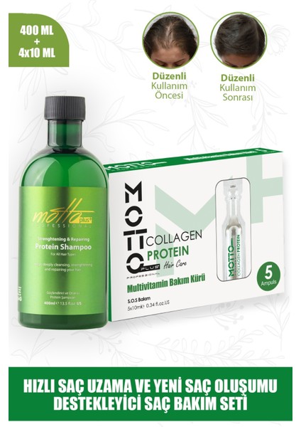 Hızlı Saç Uzatma Destekleyici 2'li Saç Bakım Seti (Protein - Collagen)