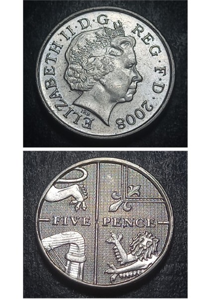 963687B0DD77455A 2008 Kraliçe Iı. Elizabeth 5 Pence Çil Eski Yabancı Madeni Para