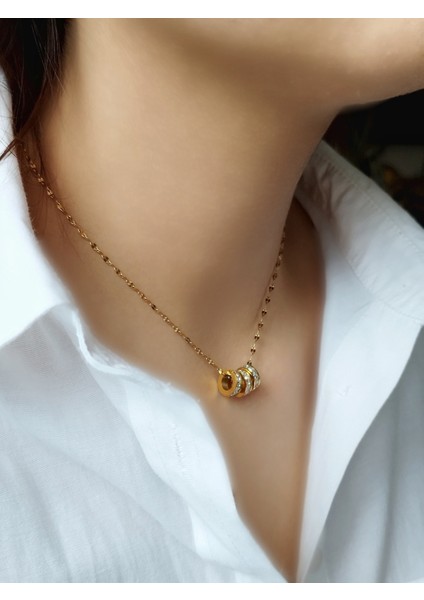 Ladybirdbujiteri Zirkon Taşlı Silindir Tasarım Çelik Kolye