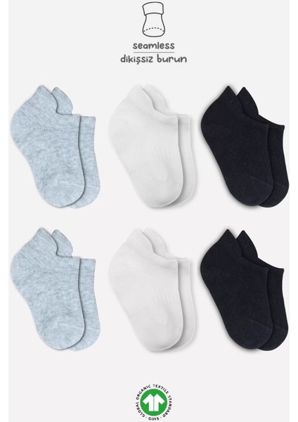 Penye Sneakers Çorap 6'lı Ekru Gri Siyah