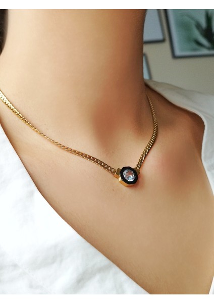 Ladybirdbujiteri Zirkon Taşlı Mineli Ezme Zincir Serenay Kolye