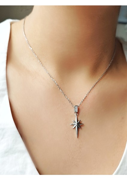 Ladybirdbujiteri Zirkon Taşlı Minimal Kutup Yıldızlı Çelik Kolye
