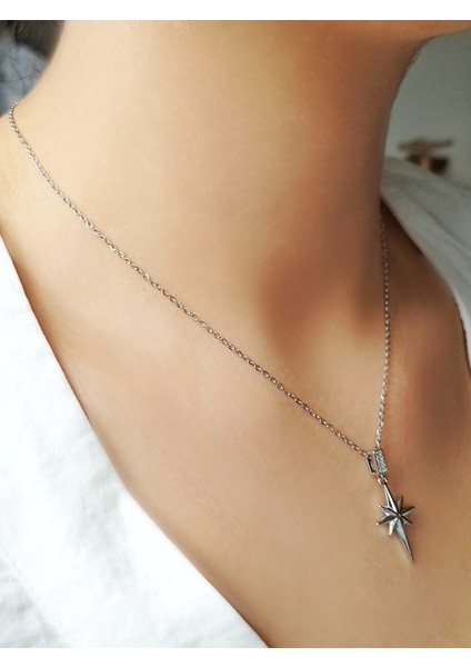 Ladybirdbujiteri Zirkon Taşlı Minimal Kutup Yıldızlı Çelik Kolye