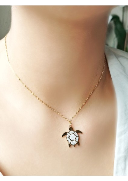 Ladybirdbujiteri Zirkon Taşlı Kaplumbağa Model Sallantılı Çelik Küpe