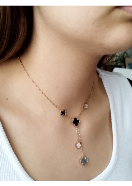 Ladybirdbujiteri Çift Renk Sedefli Van Cleffff Sallantılı Çelik Kolye