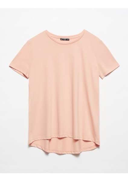 3471 Bisiklet Yaka Basic T-Shirt-Pudra