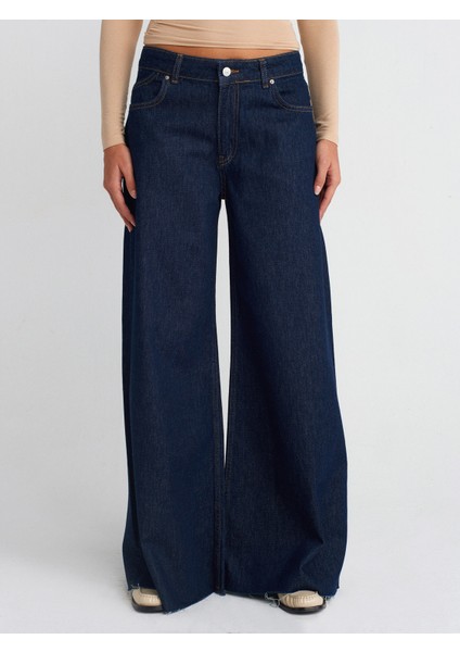 71744 Paçası Dikişsiz Culotte Denim Pantolon-Lacivert modelleri