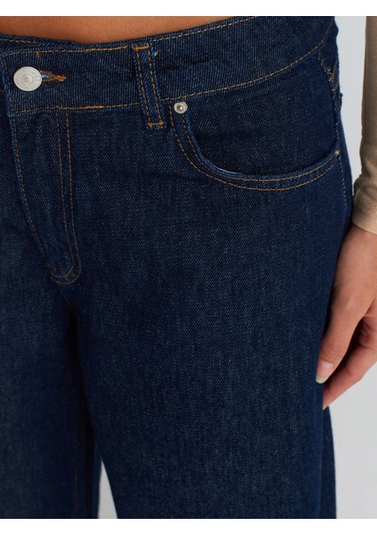 71744 Paçası Dikişsiz Culotte Denim Pantolon-Lacivert fırsatları