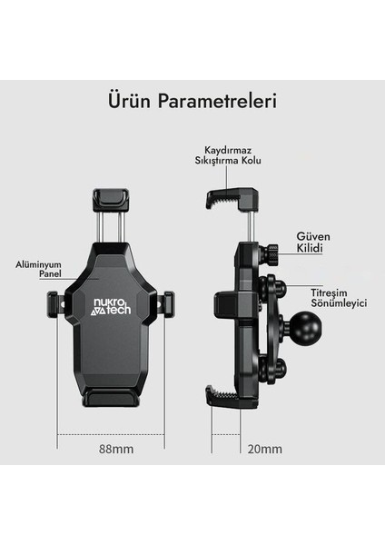 Nukrotech M25 Gidon Bağlantılı Titreşim Modüllü Motosiklet Telefon Tutucu fiyatları