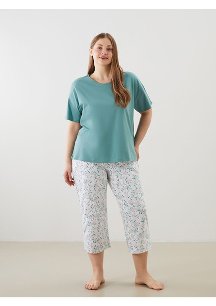 Yeni Sezon Buyuk Beden Cicekli Kadin Kaprili Pijama Takimi - S5P671Z8
