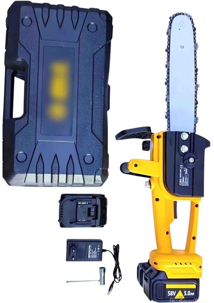 Çift Batarya Şarjlı Zincirli Ağaç Kesme Motoru Testere Akülü Ahşap 5.0 Mah Çantalı 30CM Pala Budama