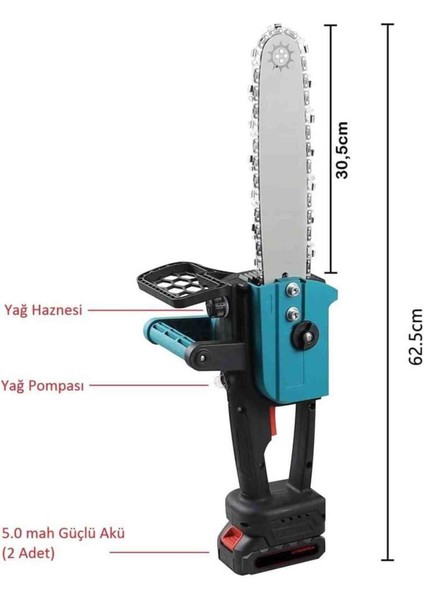 Çift Batarya Şarjlı Zincirli Ağaç Kesme Motoru Testere Akülü Ahşap 5.0 Mah Çantalı 30CM Pala Budama fiyatları