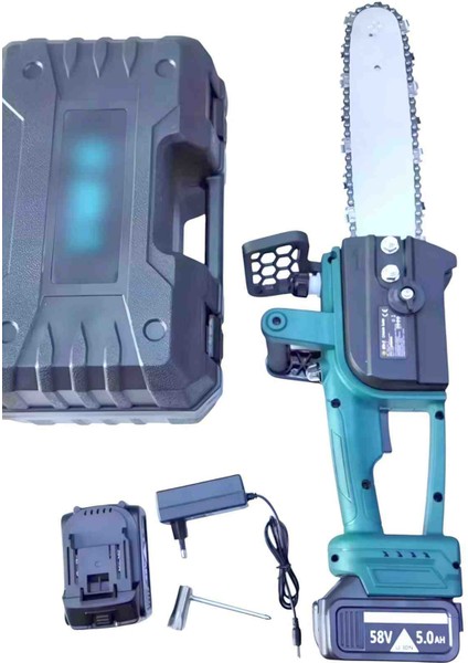 Çift Batarya Şarjlı Zincirli Ağaç Kesme Motoru Testere Akülü Ahşap 5.0 Mah Aku Çantalı 30CM Pala