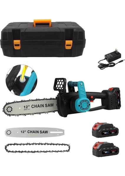 Çift Batarya Şarjlı Zincirli Ağaç Kesme Motoru Testere Akülü Ahşap 5.0 Mah Aku Çantalı 30CM Pala indirimleri