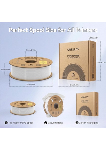 Hyper PETG Beyaz Filament 1.75 mm 1 kg Yüksek Kalite 3D Yazıcı Malzemesi indirimleri