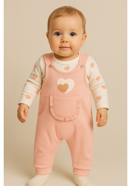 Kalpli Kız Bebek Tulum 3’lü Tulum Seti – Kollu Zıbın, Cepli Tulum ve Çorap | 3-6-9 Ay Bebek Kıyafeti fiyatları