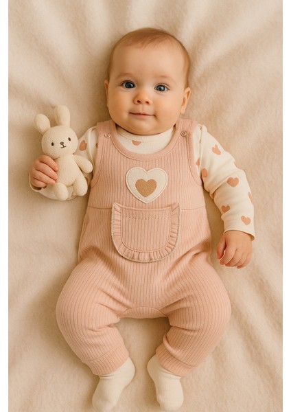 Kalpli Kız Bebek Tulum 3’lü Tulum Seti – Kollu Zıbın, Cepli Tulum ve Çorap | 3-6-9 Ay Bebek Kıyafeti fırsatları