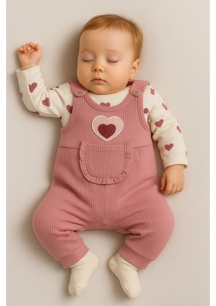 Kalpli Kız Bebek Tulum 3’lü Tulum Seti – Kollu Zıbın, Cepli Tulum ve Çorap | 3-6-9 Ay Bebek Kıyafeti fiyatları