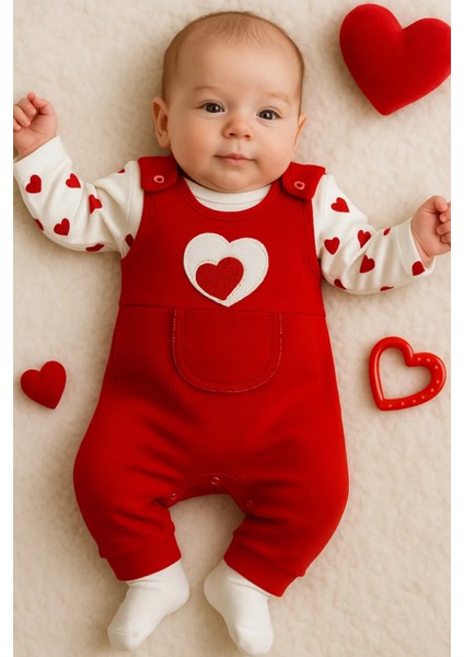 Kalpli Kız Bebek Tulum 3’lü Tulum Seti – Kollu Zıbın, Cepli Tulum ve Çorap | 3-6-9 Ay Bebek Kıyafeti modelleri