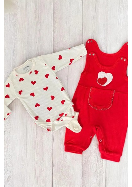 Kalpli Kız Bebek Tulum 3’lü Tulum Seti – Kollu Zıbın, Cepli Tulum ve Çorap | 3-6-9 Ay Bebek Kıyafeti