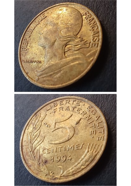 39963687D7444E9D86 1994 Fransa 5centimes Çt+ Eski Yabancı Madeni Para
