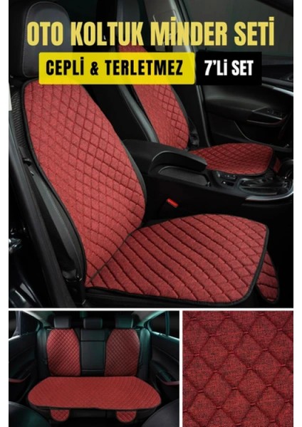 Opel Astra Terletmez Kaymaz Keten Oto Minder Kılıf Komple Set(7parça) Kırmızı