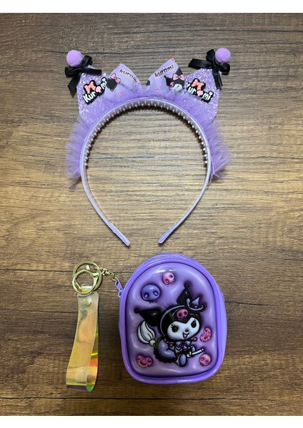Kuromi Kız Çocuk Taç ve Cüzdan Set