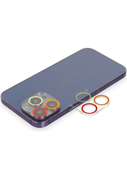 Bfs iPhone 14 Pro Max Renkli Kamera Lens Koruma Cam - Turuncu-Kırmızı
