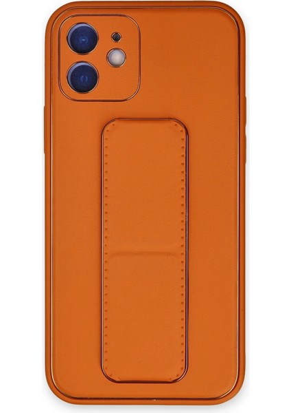 Bfs iPhone 12 Kılıf Coco Deri Standlı Kapak - Turuncu