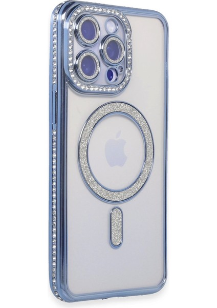 Bfs iPhone 14 Pro Max Kılıf Joke Simli Magneticsafe Kılıf - Mavi